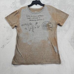 Hobby Lobby Shirt Womens XL Brown Cat Mystery Graphic Tee Art Meme Double Sided‎